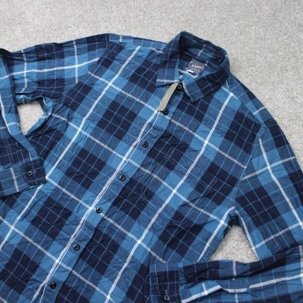 J. Crew Shirt NWT Mens Medium Blue Plaid Flannel‎ 100% Cotton Long Sleeve Button
